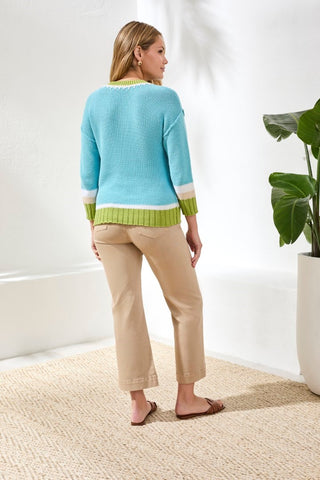 Pull À Col Rond En Coton Avec Détails De Points-Ciel aqua