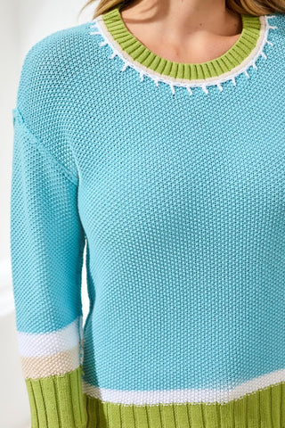 Pull À Col Rond En Coton Avec Détails De Points-Ciel aqua