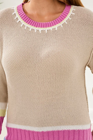 Pull À Col Rond En Coton Avec Détails De Points-Orchidée