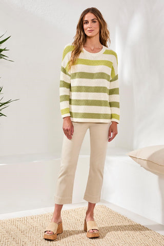 Crew Neck Drop Shoulder 3/4 Sweater-Kiwizest