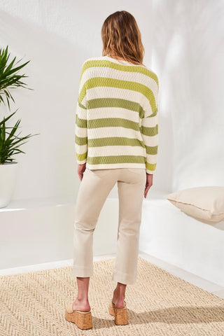 Crew Neck Drop Shoulder 3/4 Sweater-Kiwizest