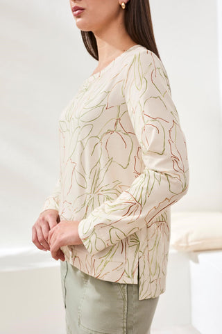 Soft Crew Neck Long Sleeve Top With Side Slits-Eggshell