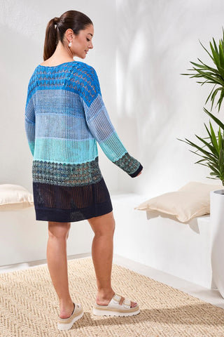 Ombré Stripe Openwork Cover-up Dress-Aquatic