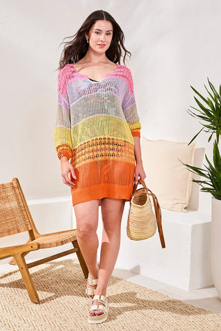 Ombré Stripe Openwork Cover-up Dress-Freesia