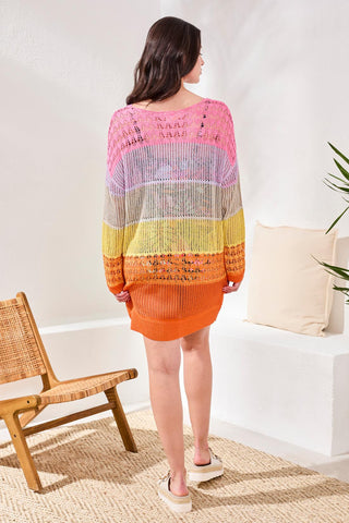 Ombré Stripe Openwork Cover-up Dress-Freesia