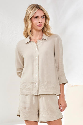 Blouse Brodée À Carreaux Manches 3/4-Quartz