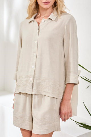 Blouse Brodée À Carreaux Manches 3/4-Quartz