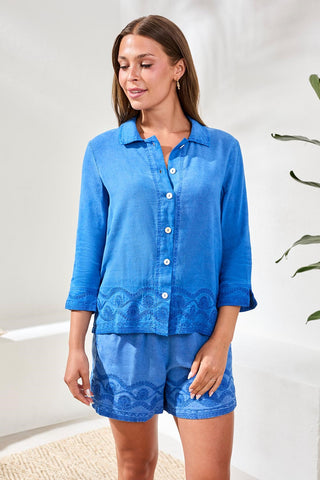 Blouse Brodée À Carreaux Manches 3/4-Mer Turque