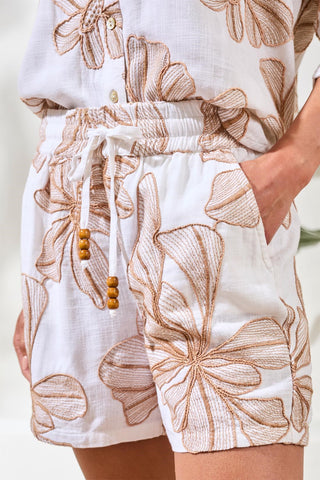 Crosshatch Embroidered Pull-On Shorts-White