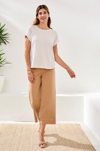 Relaxed Cuffed Short Sleeve Stripe Top-Beach