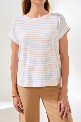 Relaxed Cuffed Short Sleeve Stripe Top-Beach
