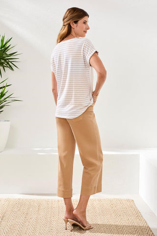 Relaxed Cuffed Short Sleeve Stripe Top-Beach