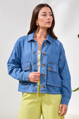 Denim Jacket With Back Adjustment-Fjordblue