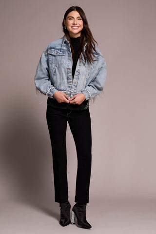 Denim Jacket With Chain Fringe Detail At Back-Bluesnow