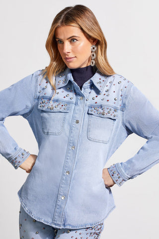 alt view 2 - DENIM SHIRT WITH RHINESTONE DETAILS-Soft ice