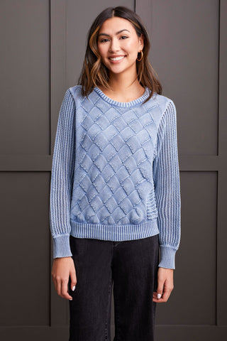 alt view 1 - DOLMAN CREW NECK SWEATER WITH SPECIAL WASH-Blue jay