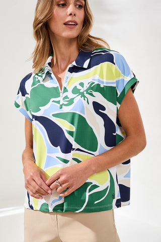 Dolman Polo Textured Knit Top-Florallime