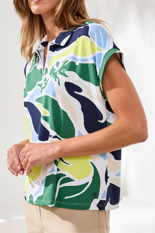 Dolman Polo Textured Knit Top-Florallime