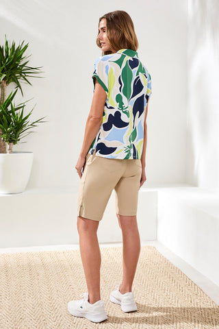 Dolman Polo Textured Knit Top-Florallime