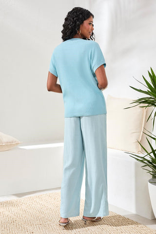 Dolman Short Sleeve Ribbed Knit Top With Pocket-Ltaquasky