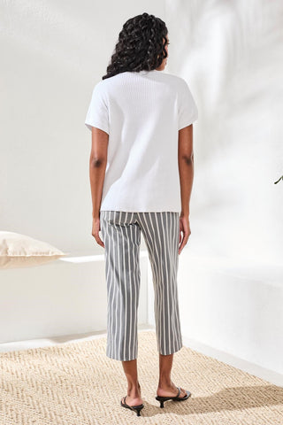 Dolman Short Sleeve Ribbed Knit Top With Pocket-White