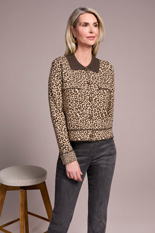 Double Knit Button-Front Stripe Cardigan-Ice latte