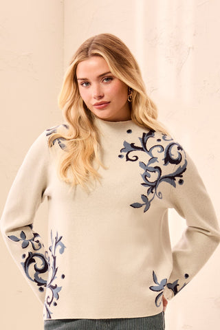 Double Knit Funnel Neck Long Sleeve Sweater-Moonstone