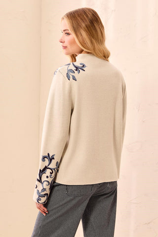Double Knit Funnel Neck Long Sleeve Sweater-Moonstone