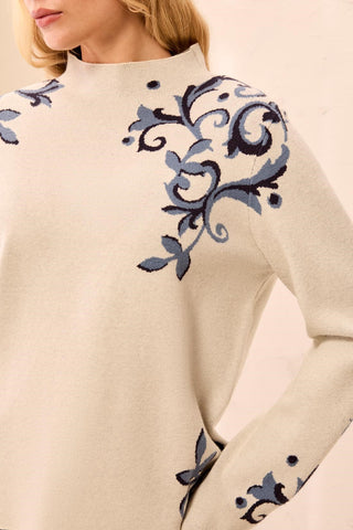 Double Knit Funnel Neck Long Sleeve Sweater-Moonstone
