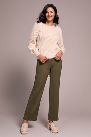 Double-Knit Puff Long Sleeve Crew Neck Sweater-Sandstone