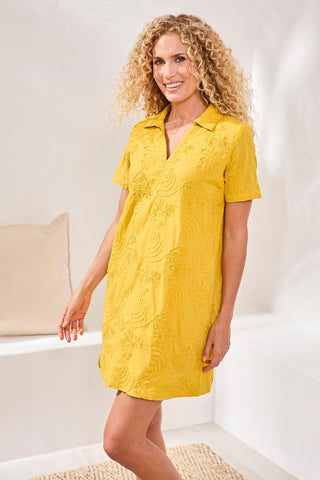 Elbow Sleeve V-Neck Tunic Dress-Lemon