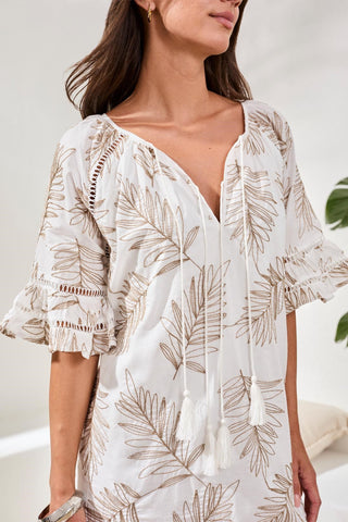 Embellished Raglan Sleeve Dress-White