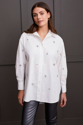 alt view 2 - EMBELLISHED RHINESTONE APPLIQU√â LOOSE FIT SHIRT-White