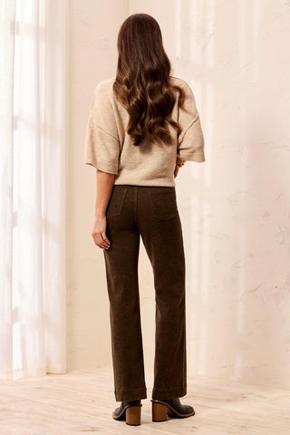 Embossed Pattern High Rise Wide Leg Pants-Dk basil
