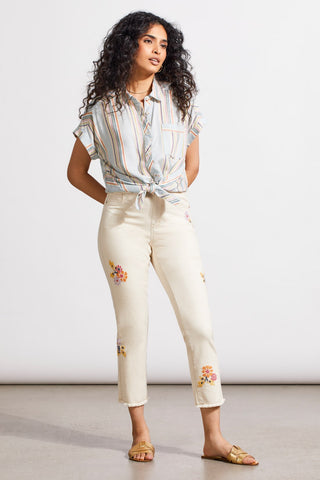 alt view 1 - EMBROIDERED AUDREY PULL-ON STRAIGHT CROP PANT-Ecru