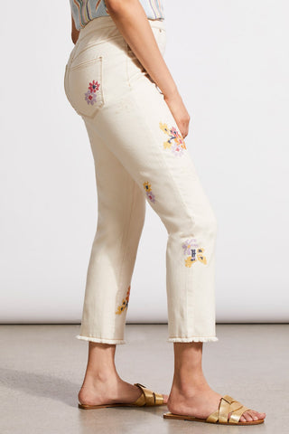 alt view 2 - EMBROIDERED AUDREY PULL-ON STRAIGHT CROP PANT-Ecru