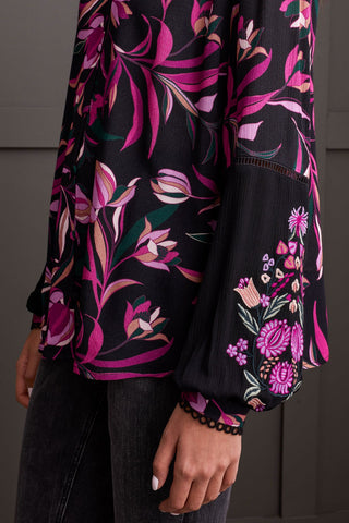 alt view 4 - EMBROIDERED BUTTON-UP BLOUSE-Deep magenta