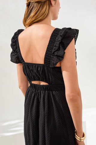 Robe Maxi En Coton Brodée Avec Volants Et Découpe-Noir