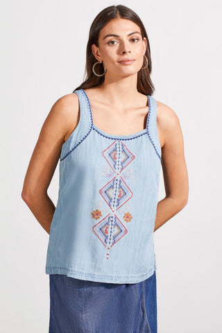 alt view 1 - EMBROIDERED FLOWY CAMI WITH SIDE SLITS-Blue white