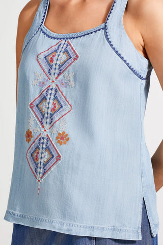 alt view 2 - EMBROIDERED FLOWY CAMI WITH SIDE SLITS-Blue white