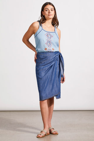 alt view 4 - EMBROIDERED FLOWY CAMI WITH SIDE SLITS-Blue white