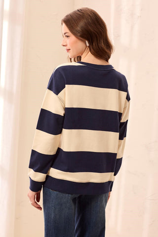 Pulls en coton brodés à cœur à épaules basses - Bleu jet