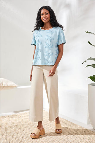 Embroidered Knit Short Sleeve Crew Top-Ltaquasky