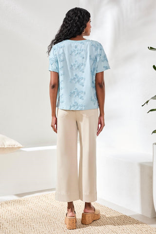 Embroidered Knit Short Sleeve Crew Top-Ltaquasky