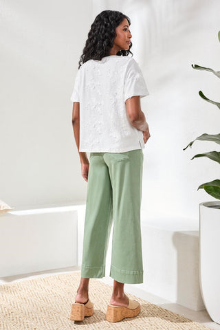 Embroidered Short Sleeve Crew Neck Top-White