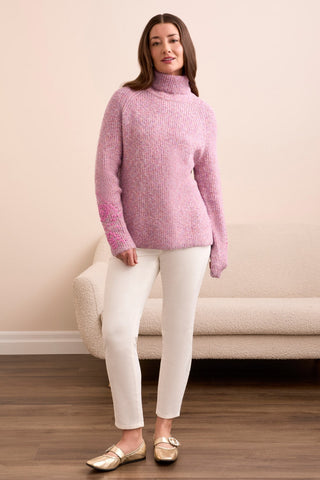Embroidered Long-Sleeve Turtle Neck Sweater-Cameo