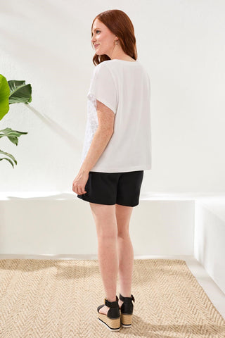 Textured Cotton Cap Sleeve Crew Top-White