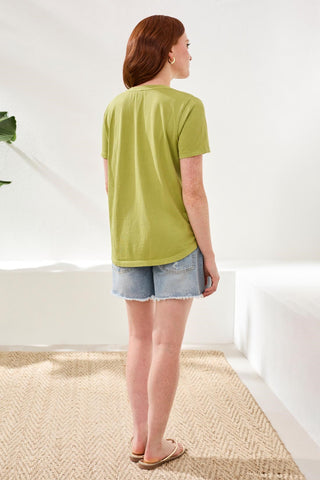 Haut Col V Brodé Avec Lavage Spécial-Zeste de kiwi