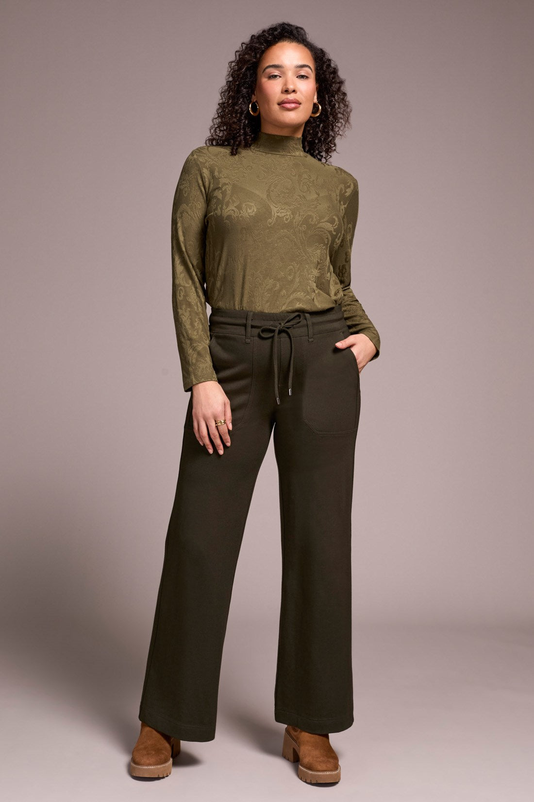 Signature Everybody Stretch Ponte Palazzo Pull-On Pants-Dk