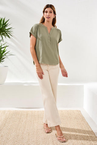 Button-Front Extended Cap Sleeve Blouse-Cactusclay